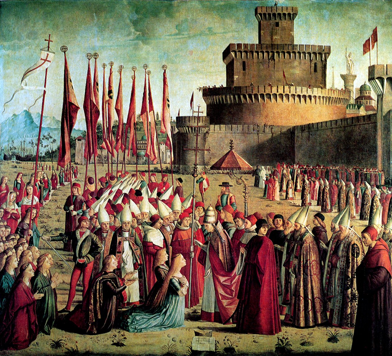 The Pilgrims are Met by Pope Cyriacus in Front of the Walls of Rome ...
