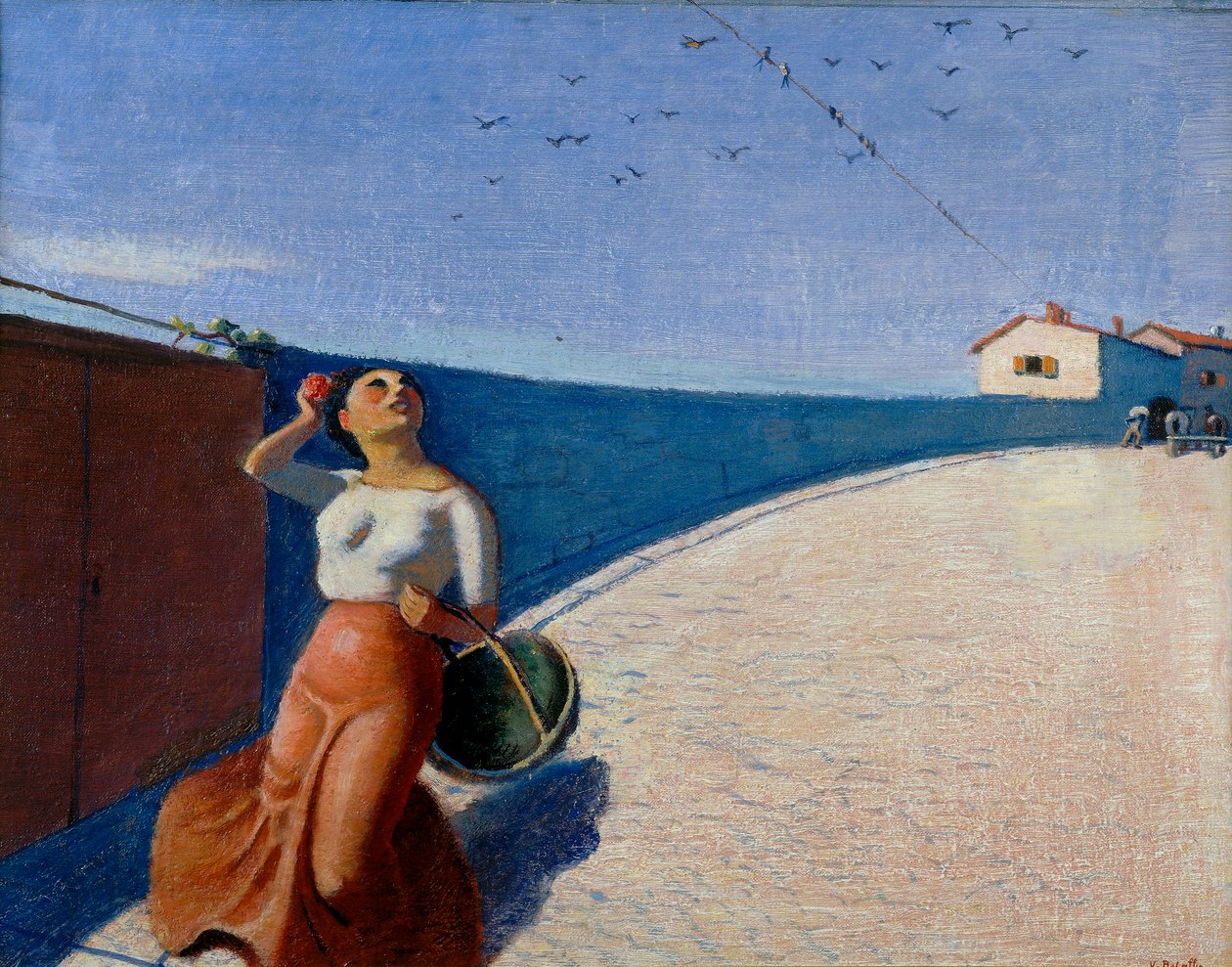 Girl with Basket and Swallows by Vittorio Bolaffio