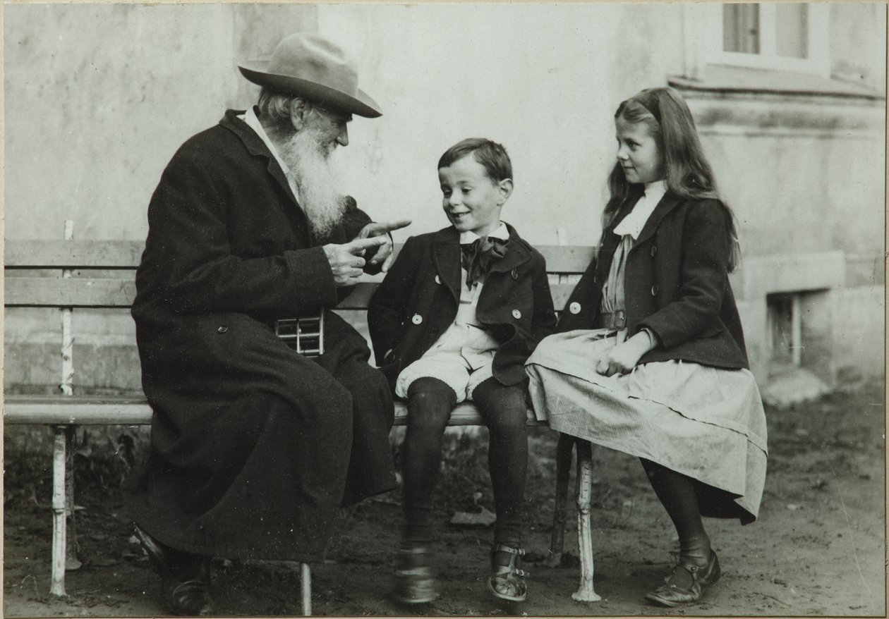 Leo Tolstoy with Grandchildren Leo and Sofia, 1909 by Vladimir Grigorievich Chertkov
