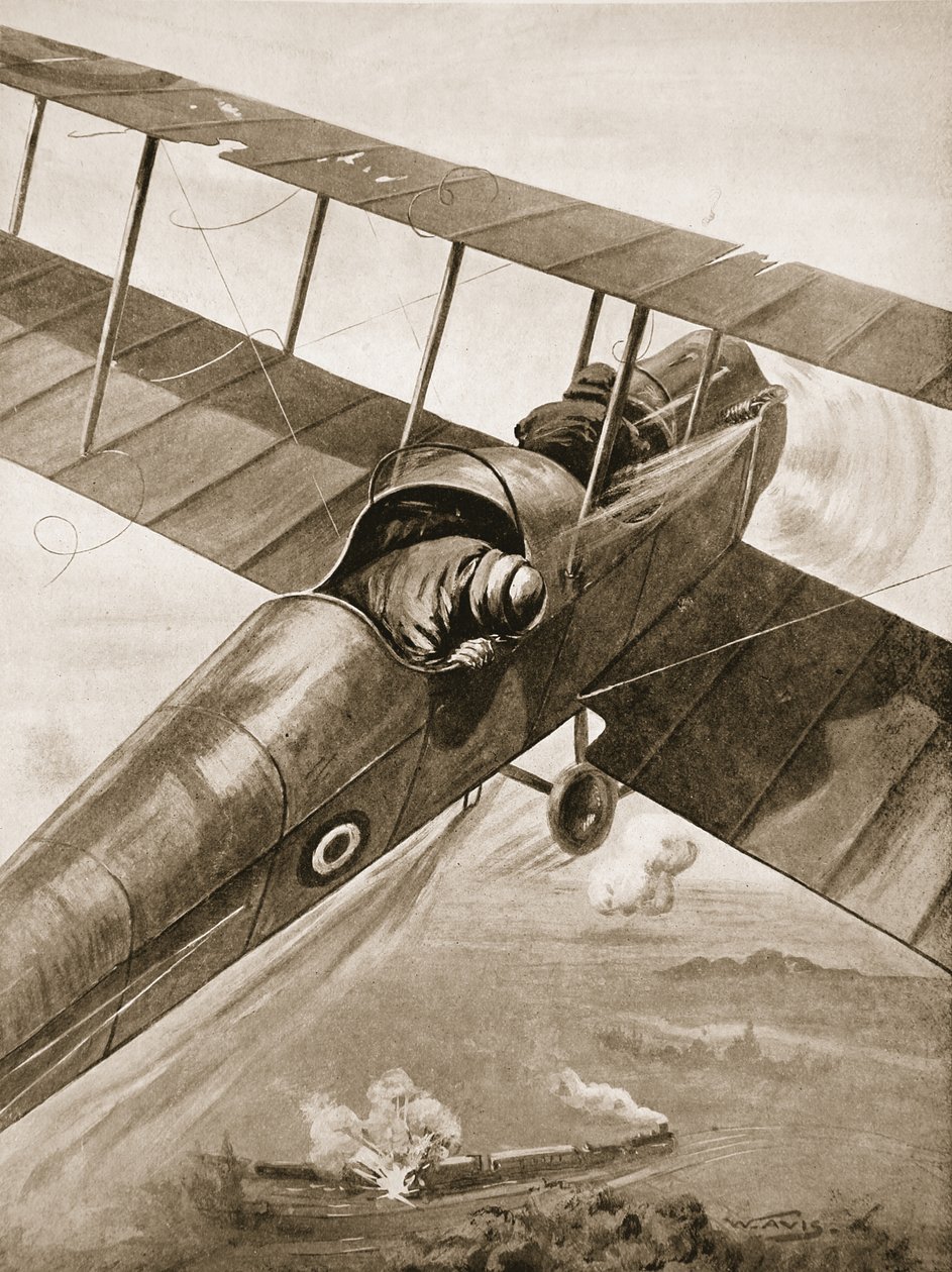 Lieutenant J.S. Scott Attacking a Railway Train When 1,000 Feet Above It by W. Avis
