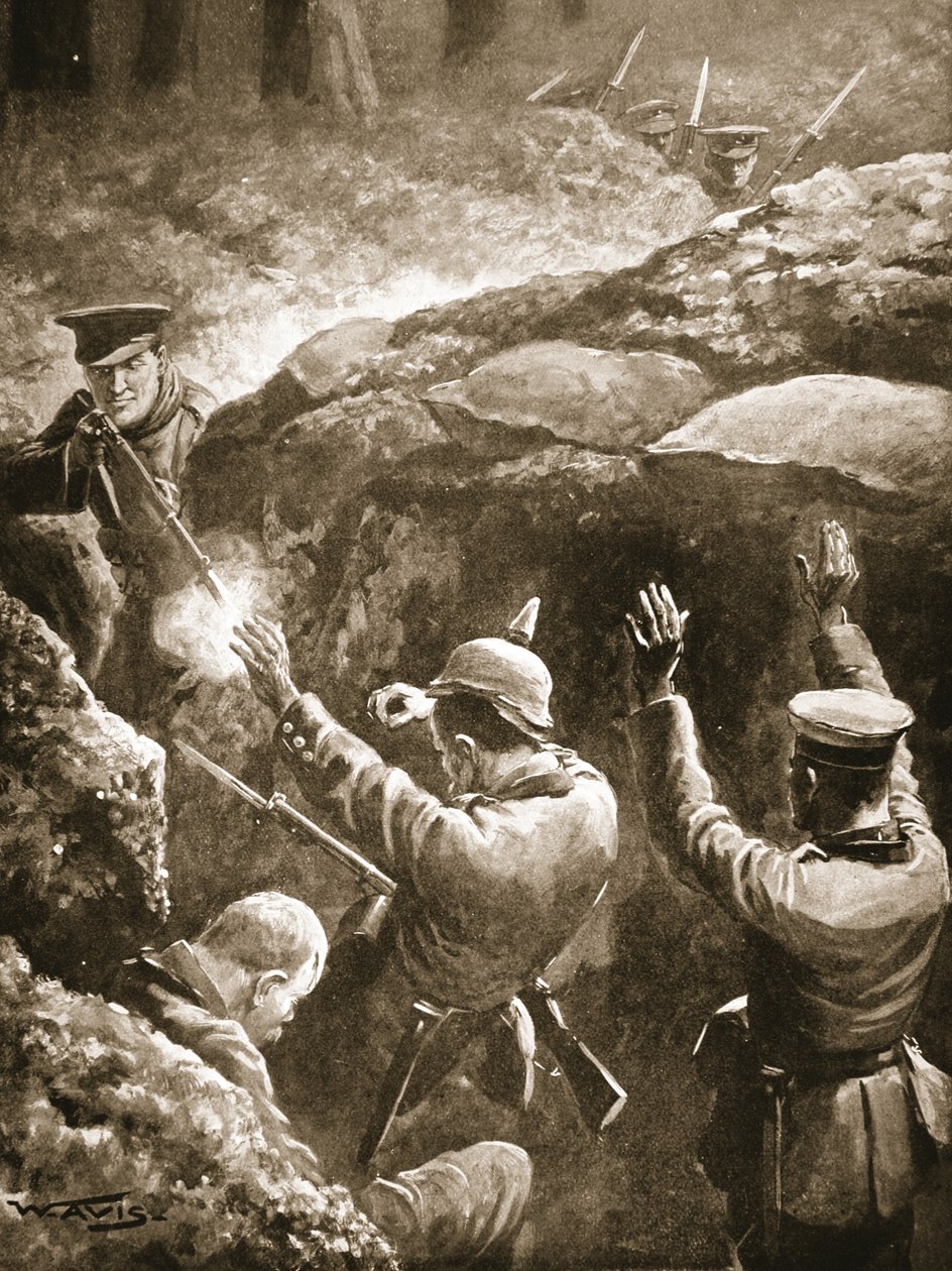 Sergeant Coxon shoots two of a party of three Germans who had attacked him during an attack on their trenches by W. Avis