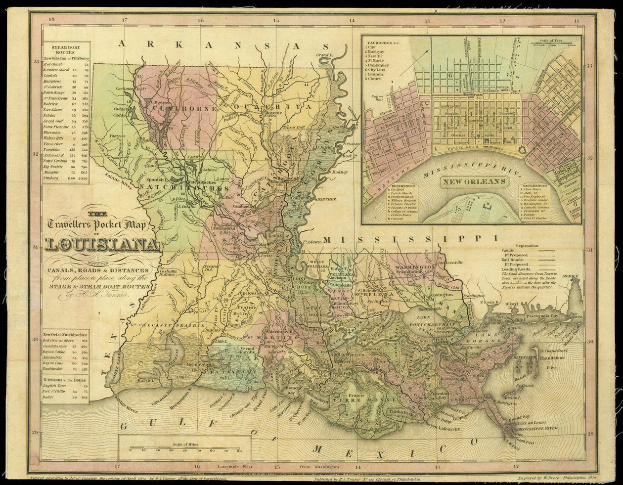 The Travellers Pocket Map of Louisiana by W. Brose