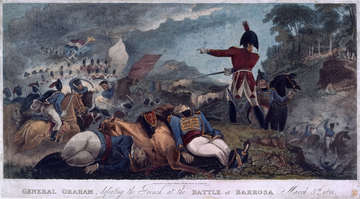General Graham defeating the French at the Battle of Barrosa, engraved by J. Edwards by W. Hal Brooke