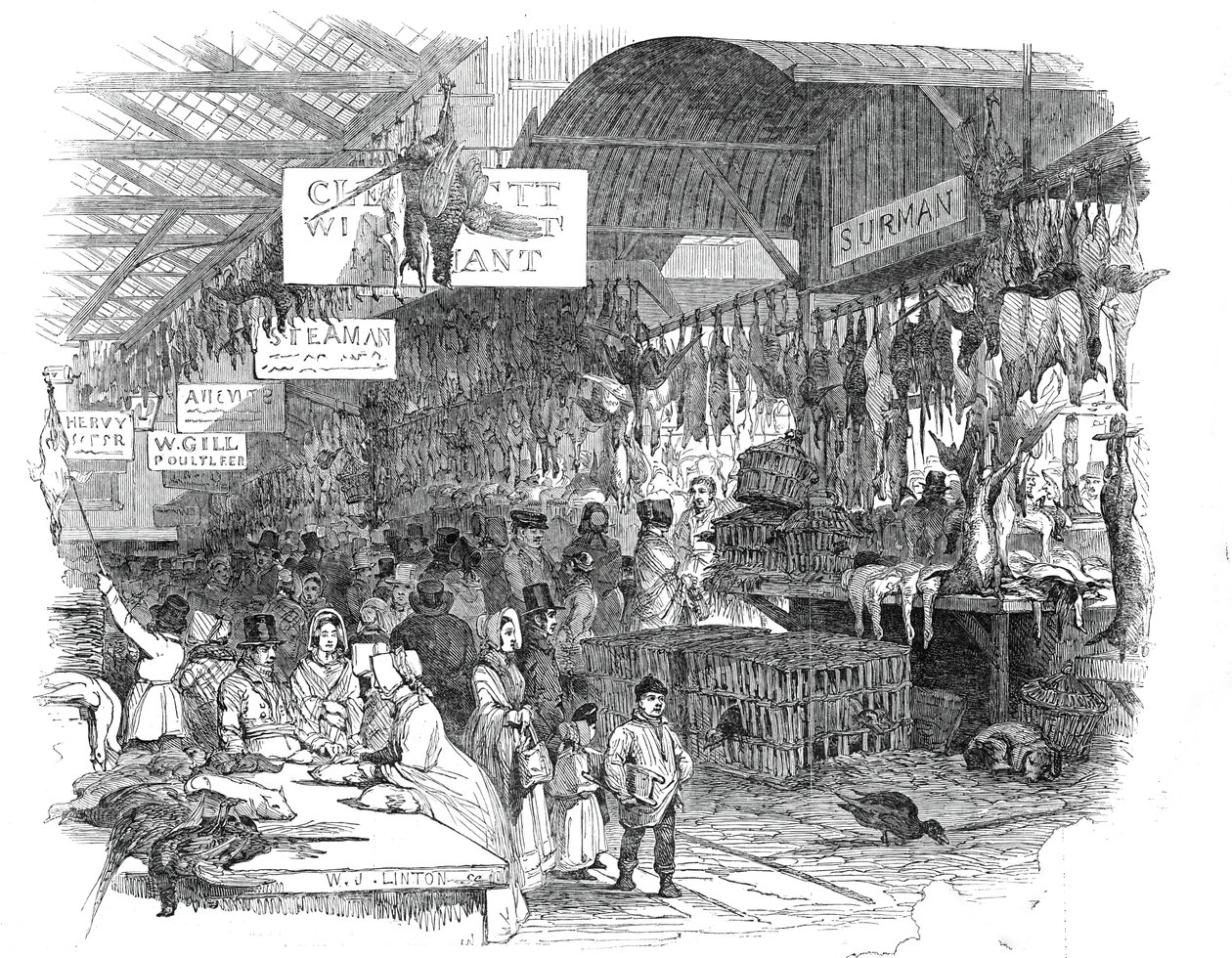 Leadenhall Market, on Christmas Eve, 1845 by W. J. Linton