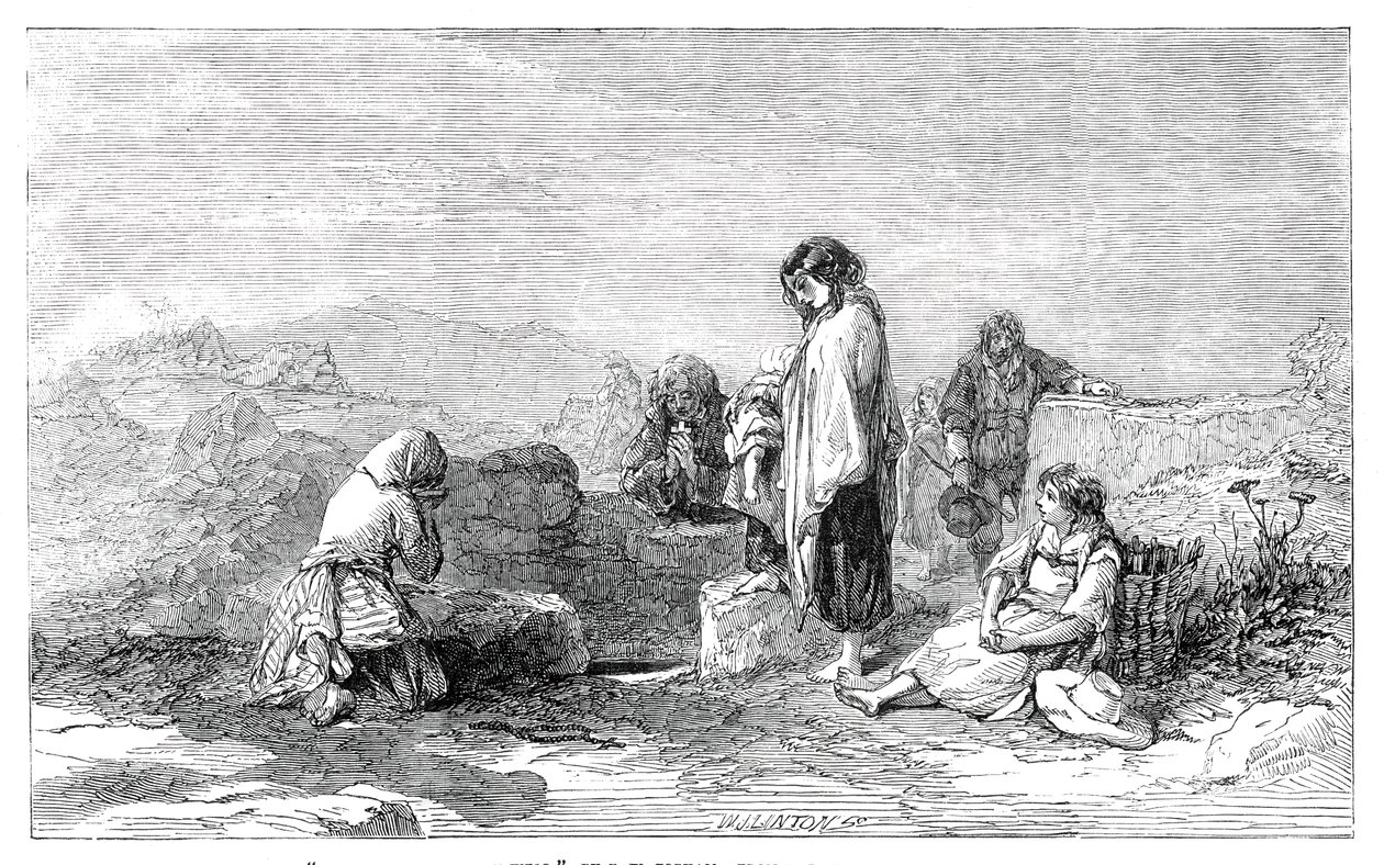 Pilgrims to the Holy Well (by F.W. Topham, from the new water colour exhibition, 1845) by W. J. Linton
