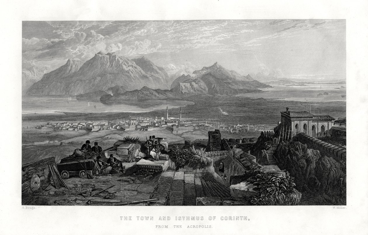 The Town and Isthmus of Corinth from the Acropolis, Greece by W. Miller