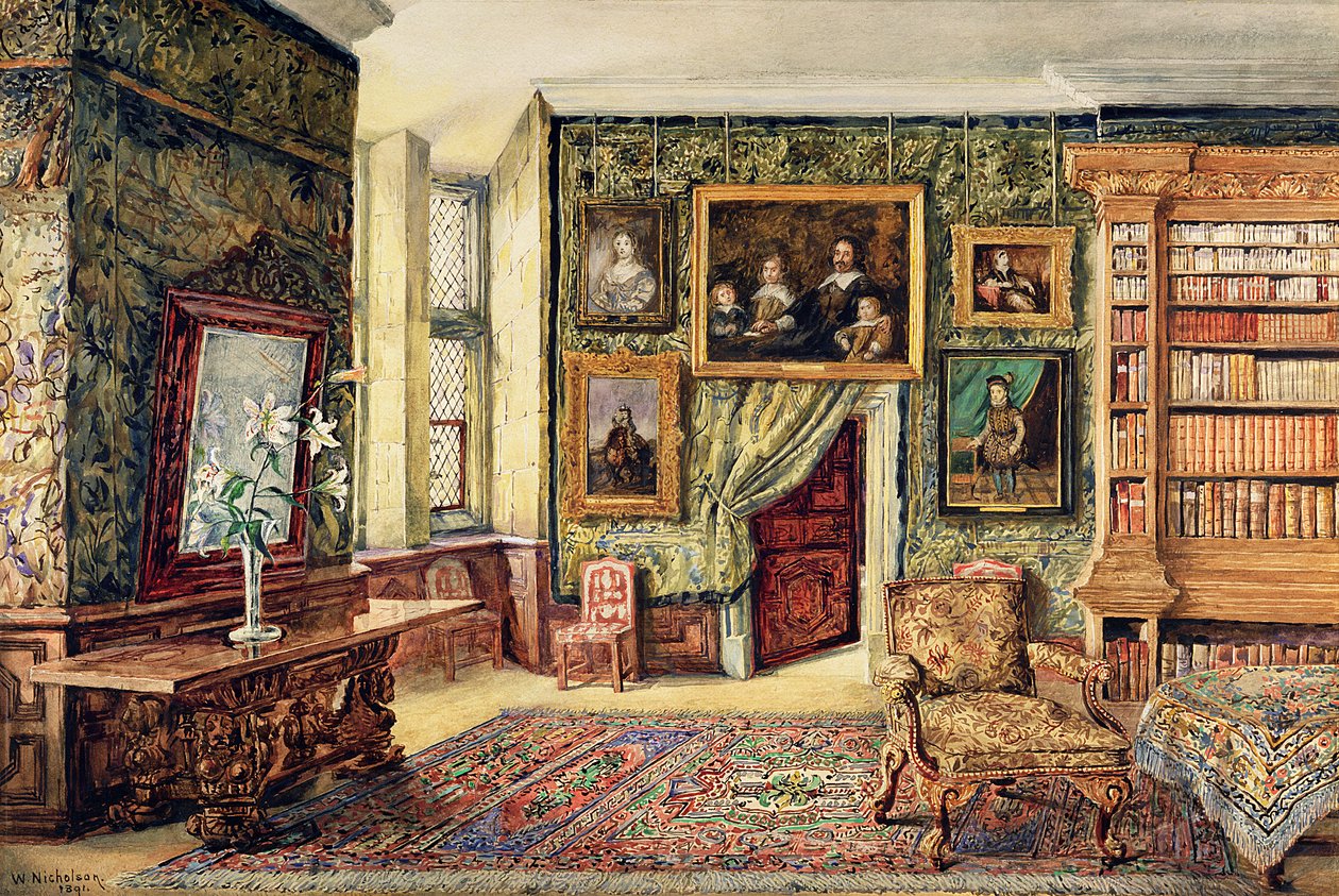 The Library at Hardwick Hall, Derbyshire, 1891 by W. Nicholson