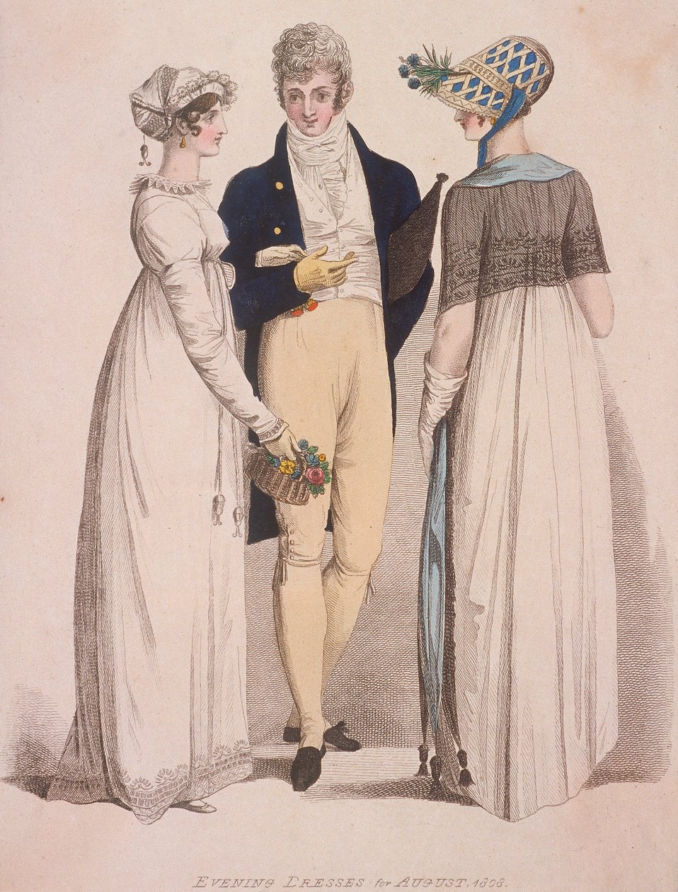 Two Women and a Man Wearing Evening Dress by W Read