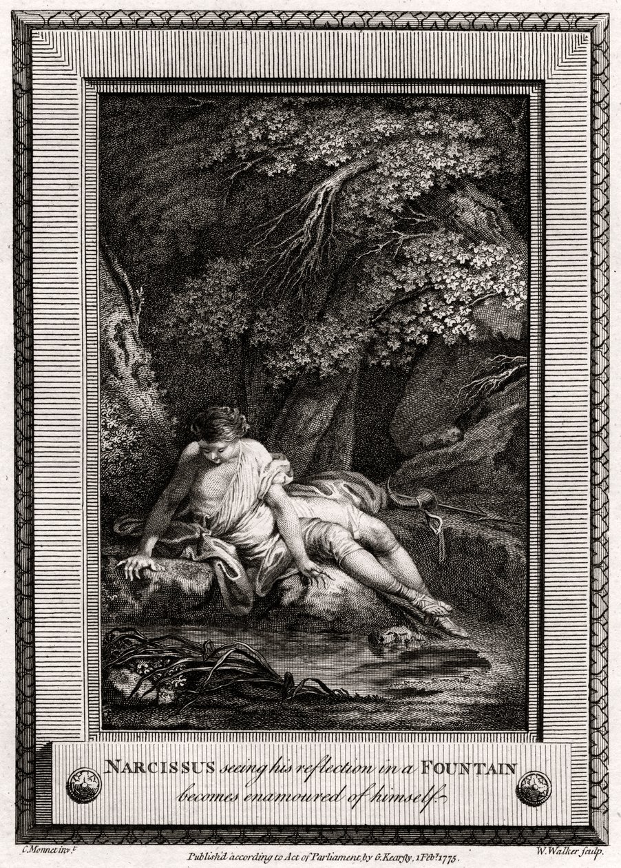 Narcissus seeing his reflection in a Fountain, 1775 by W. Walker