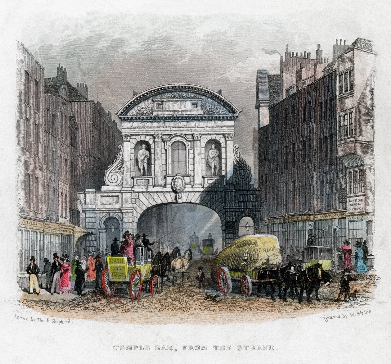 Temple Bar, from the Strand, London, 1829 by W. Wallis