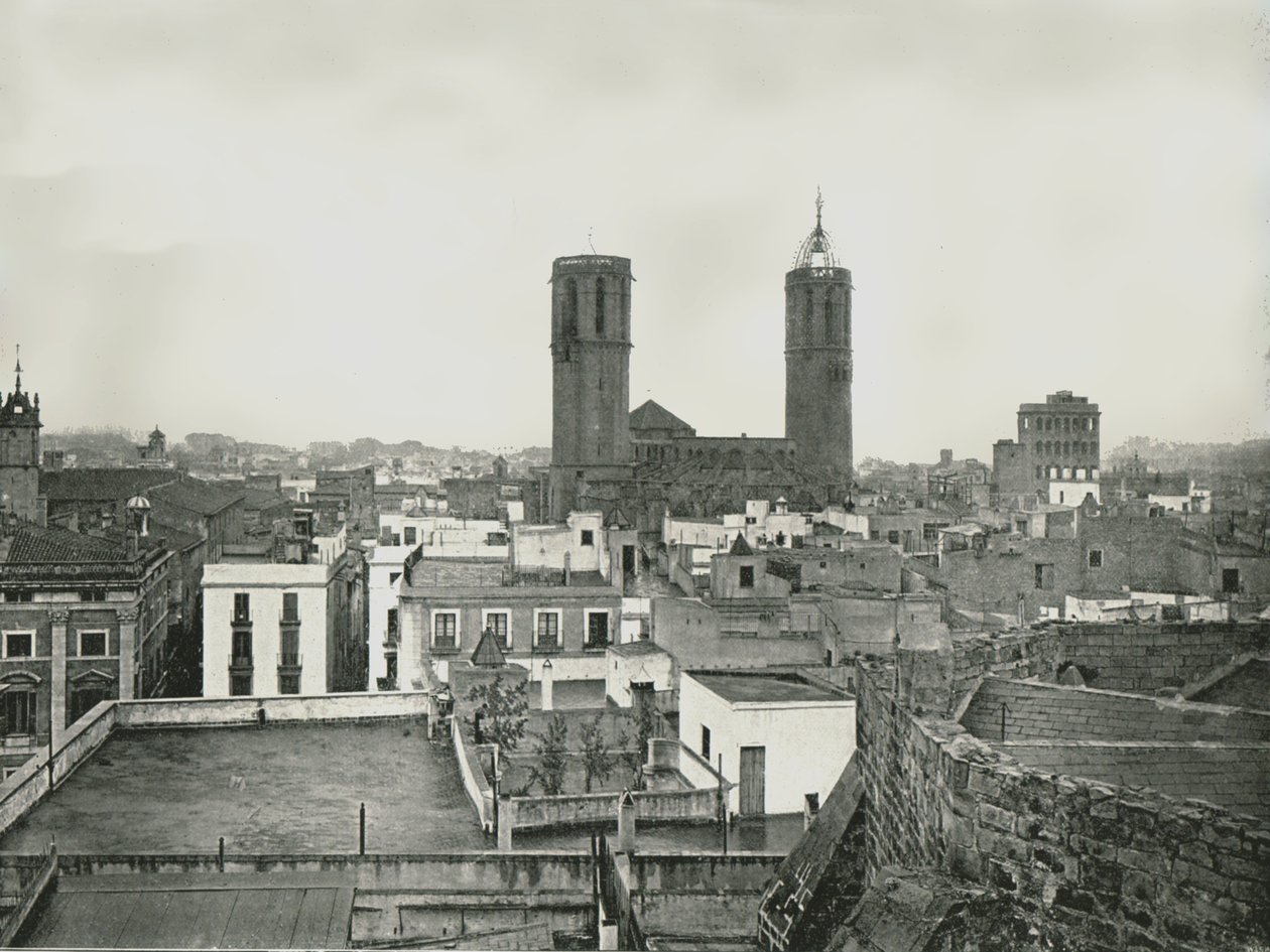 Part of the old city with cathedral, Barcelona, Spain, 1895 by W and S Ltd