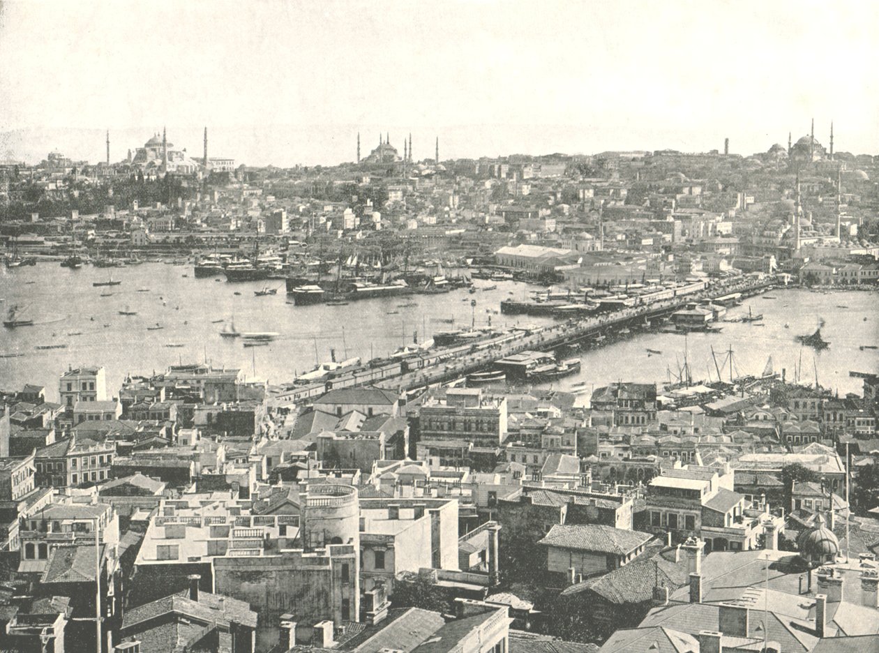The Galata Bridge Across the Golden Horn, Constantinople, Ottoman Empire, 1895 by W and S Ltd