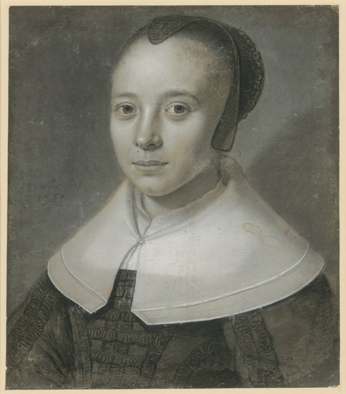 Portrait of a Young Woman Facing Half-Left, with Black Gauze Cap and Wide Smooth Collar by Wallerant Vaillant