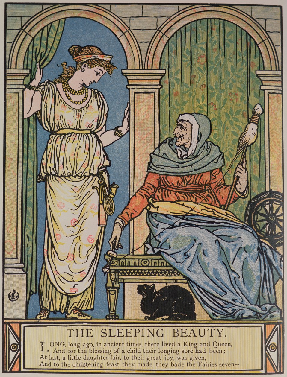 The Princess and the Old Woman with the Spinning Wheel, Illustration for 