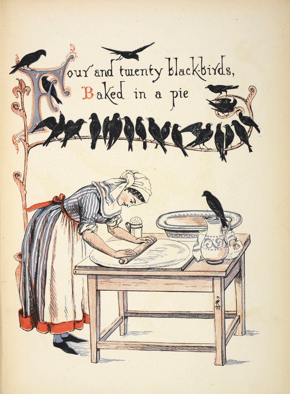 Four and twenty blackbirds baked in a pie by Walter Crane