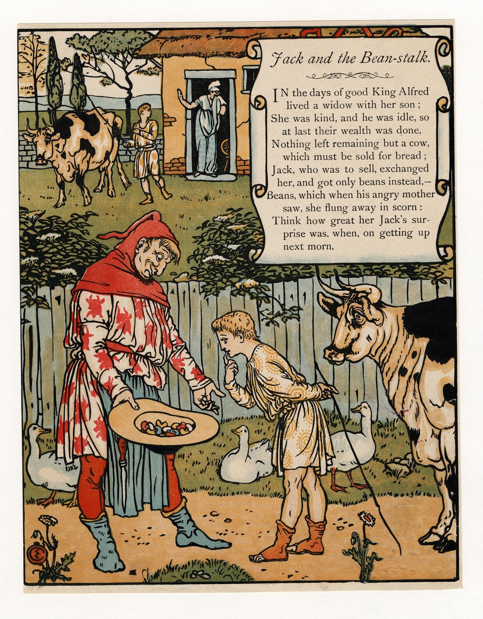 Jack Sells His Cow for Beans, from The Blue Beard Picture Book, pub. 1879 by Walter Crane