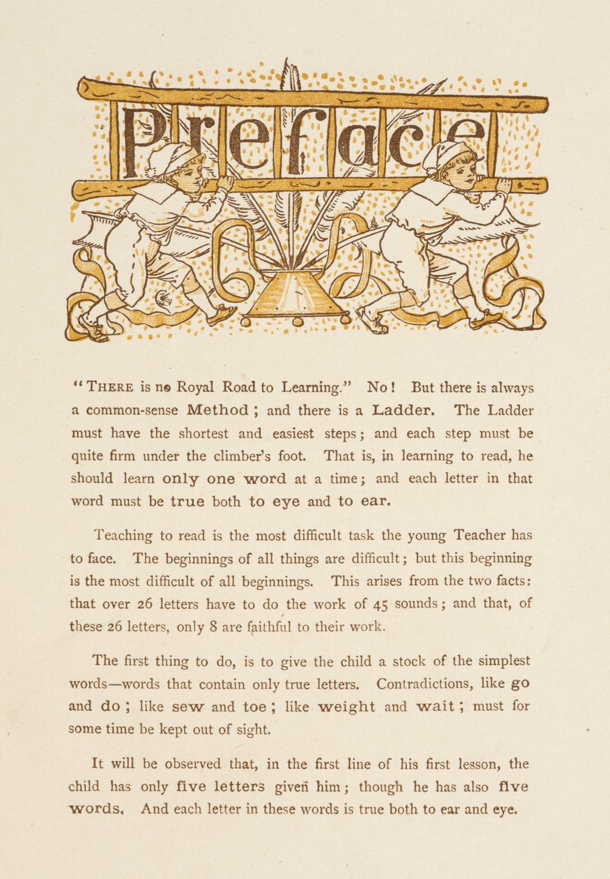 Preface to The Golden Primer. Two Children Carrying a Ladder by Walter Crane