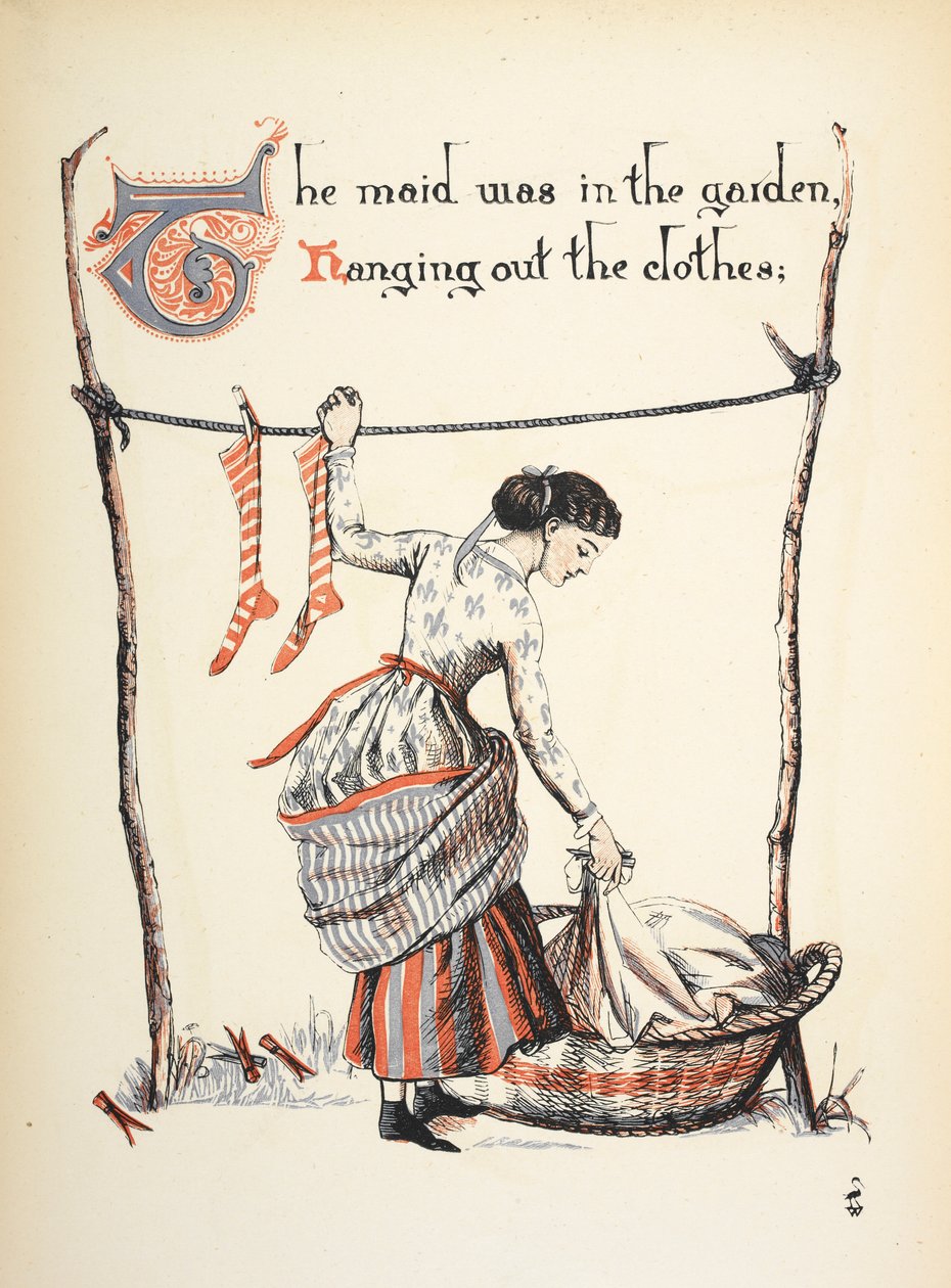 The maid was in the garden hanging out the clothes by Walter Crane