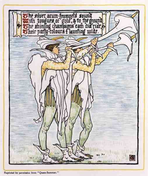 Trumpeters with Lilies, from Queen Summer by Walter Crane