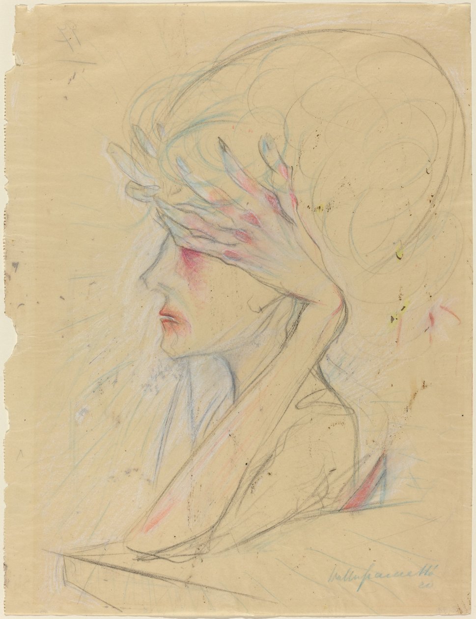 An Elegant Woman with Her Hands Covering Her Eyes by Walter Gramatte