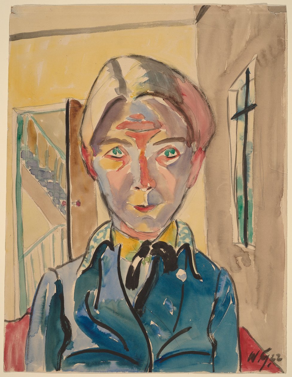 Self-Portrait in Front of Stairs by Walter Gramatte