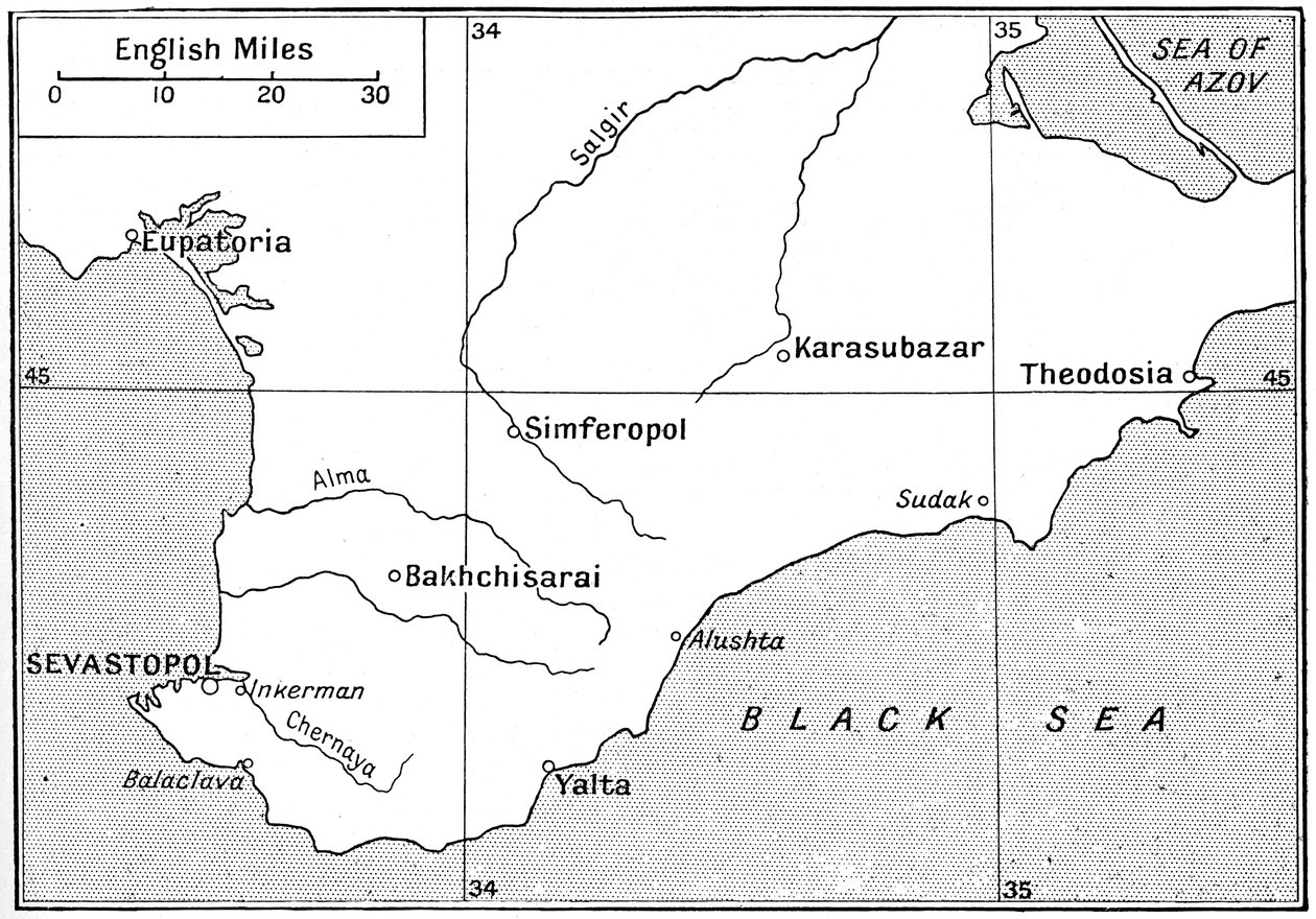 Map of the Area Where the Crimean War Was Fought in the 1850s, c1920 by Walter Hutchinson