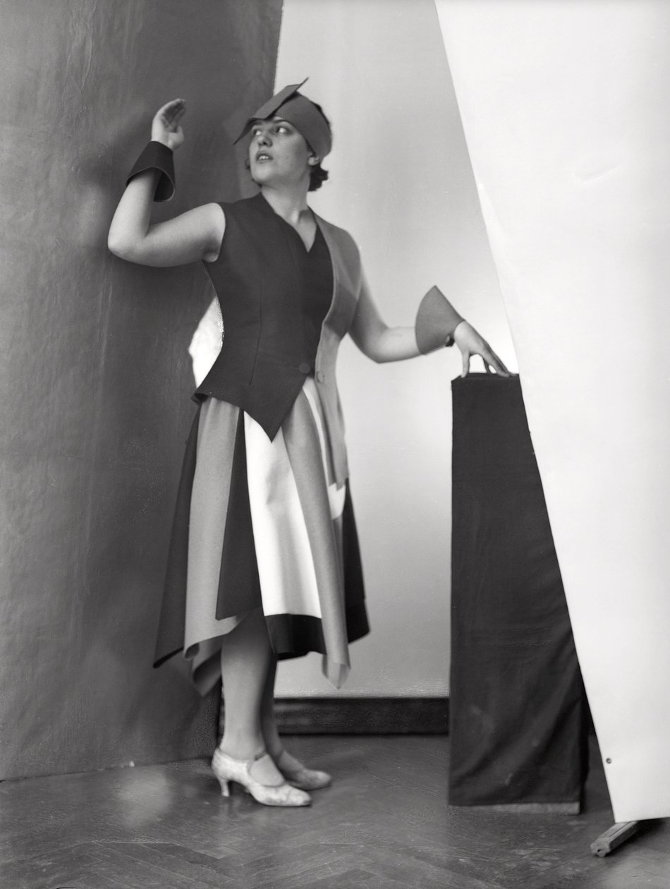 Portrait of Anita Pezzoni in a dress designed by the painter Marcello Clarion by Wanda Wulz