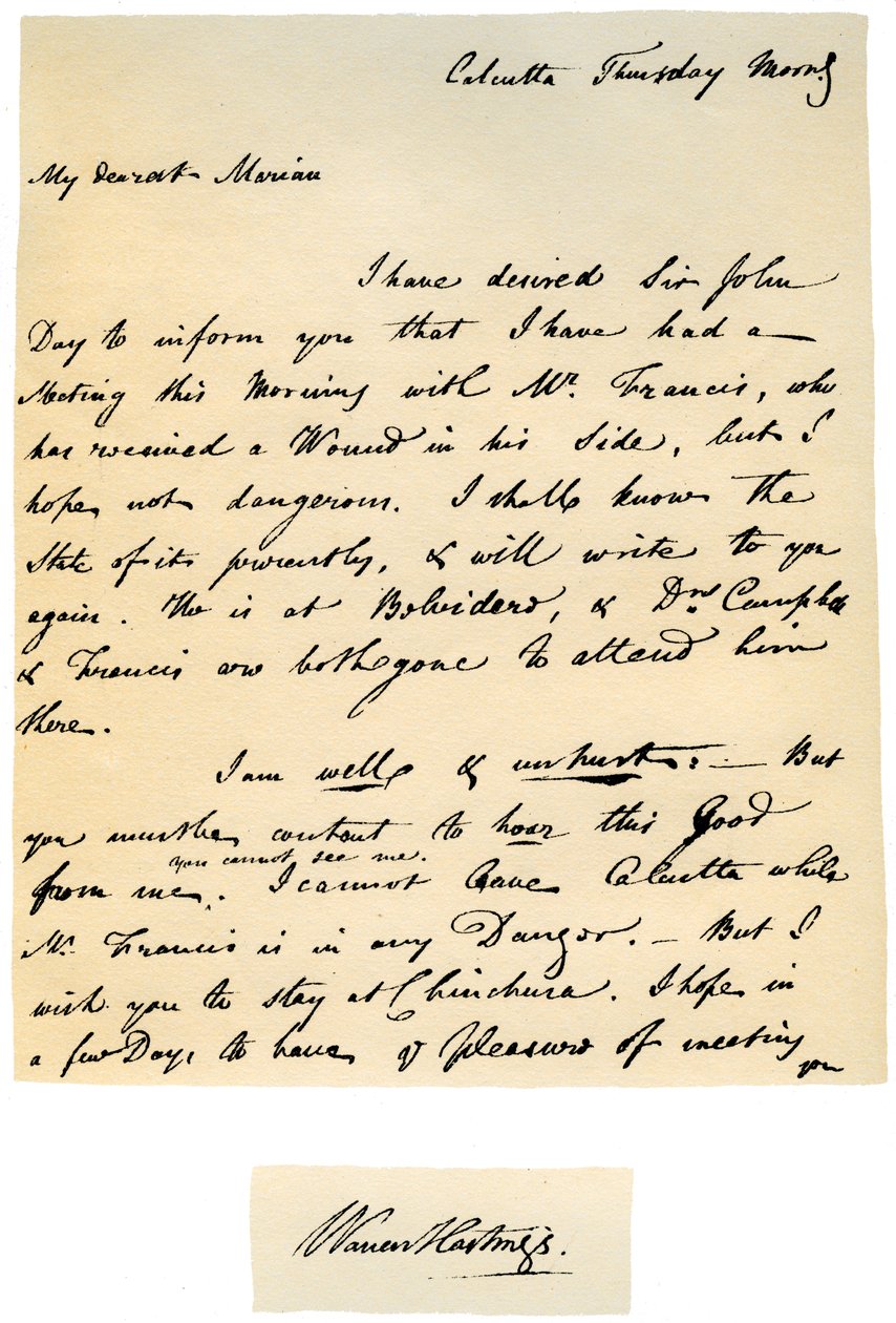 Letter from Warren Hastings, Governor-General of Bengal to His Wife, 17th August 1780 by Warren Hastings
