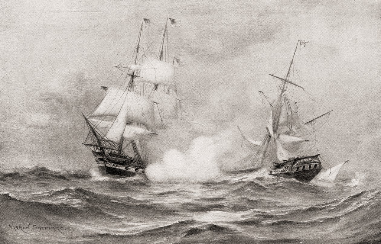 The combat between USS Constitution and HMS Guerriere, during The War of 1812 by Warren Sheppard