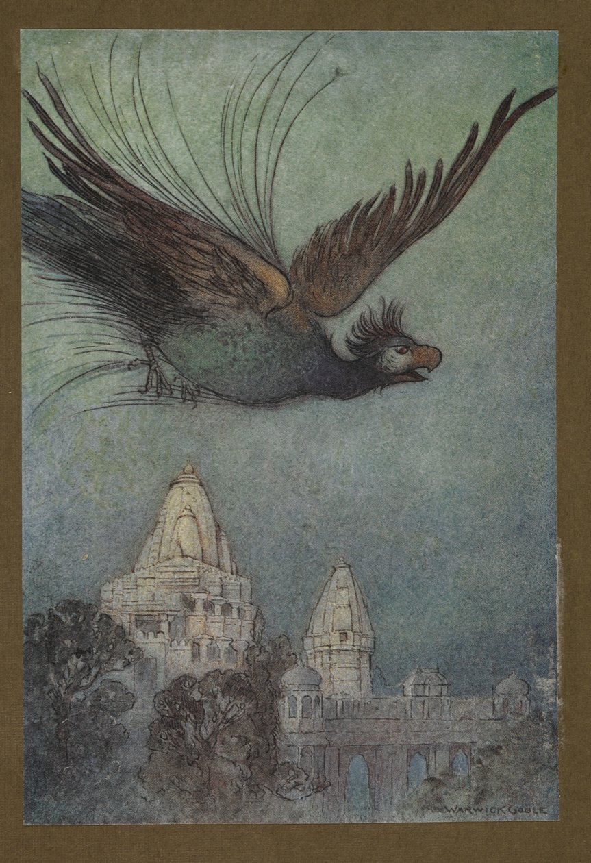 A Monstrous Bird Comes Out Apparently from the Palace, from Folk-Tales of Bengal by Warwick Goble