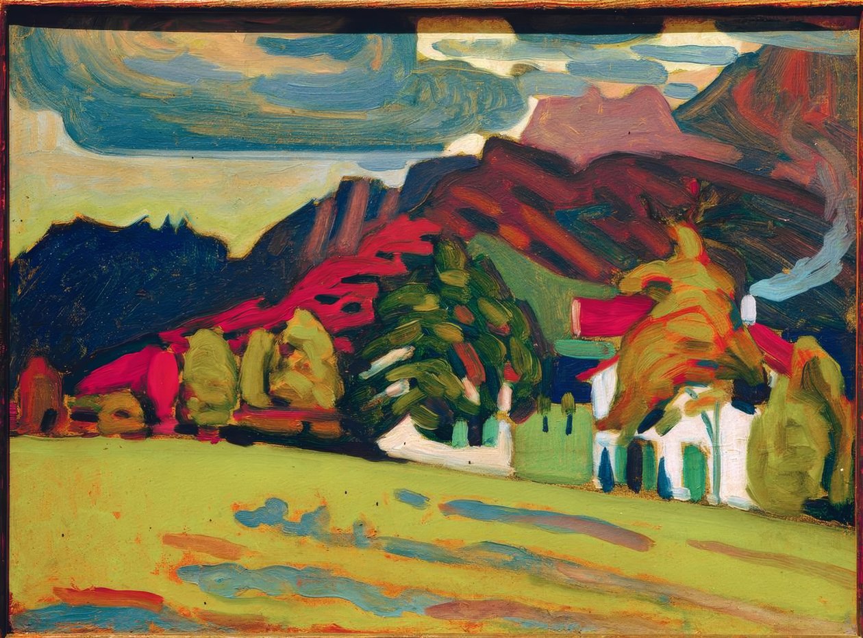 Group of Houses in Front of Mountains by Wassily Kandinsky