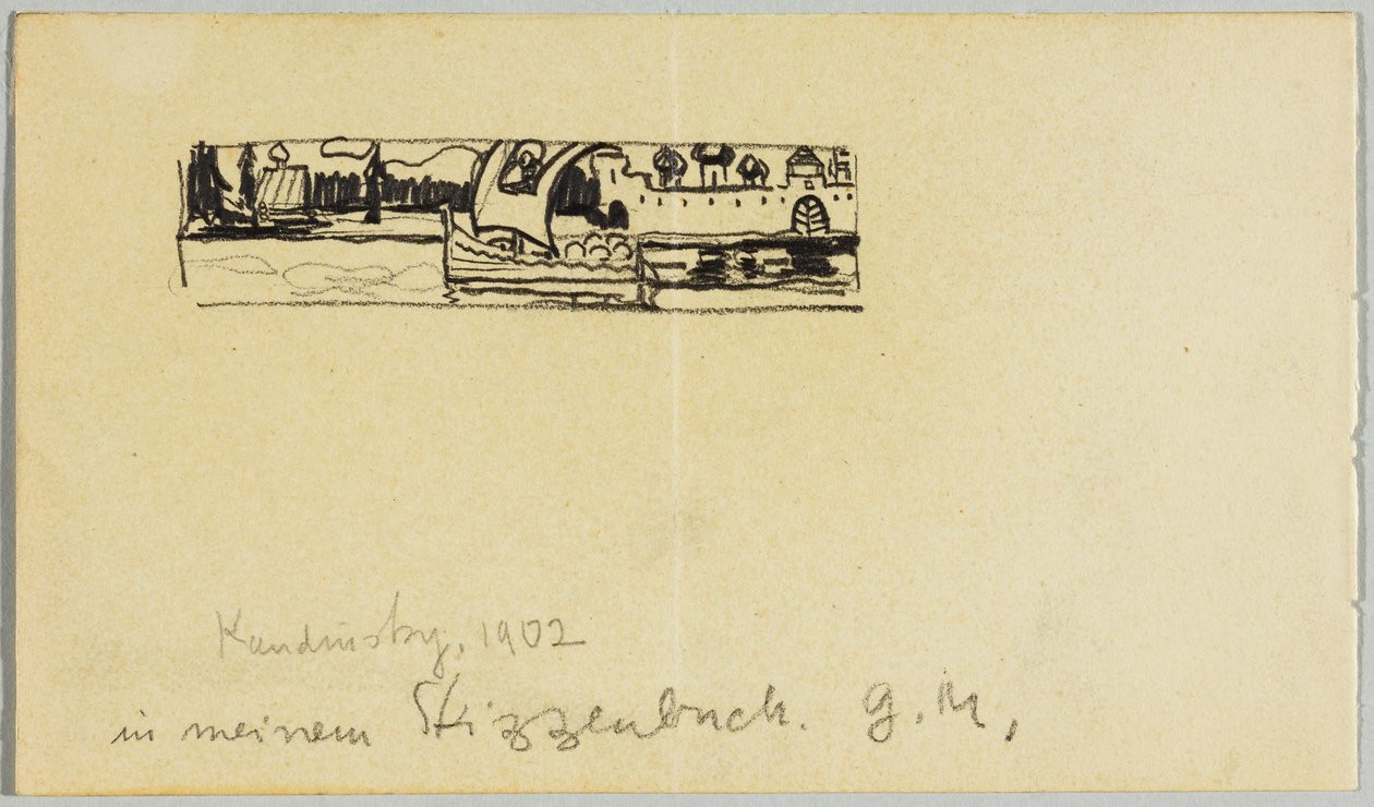 River Landscape with Boat and Walled City by Wassily Kandinsky