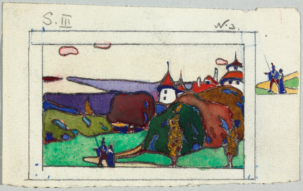 Landscape with Couple in Medieval Costume, verso: Fragment of an Armored Knight by Wassily Kandinsky