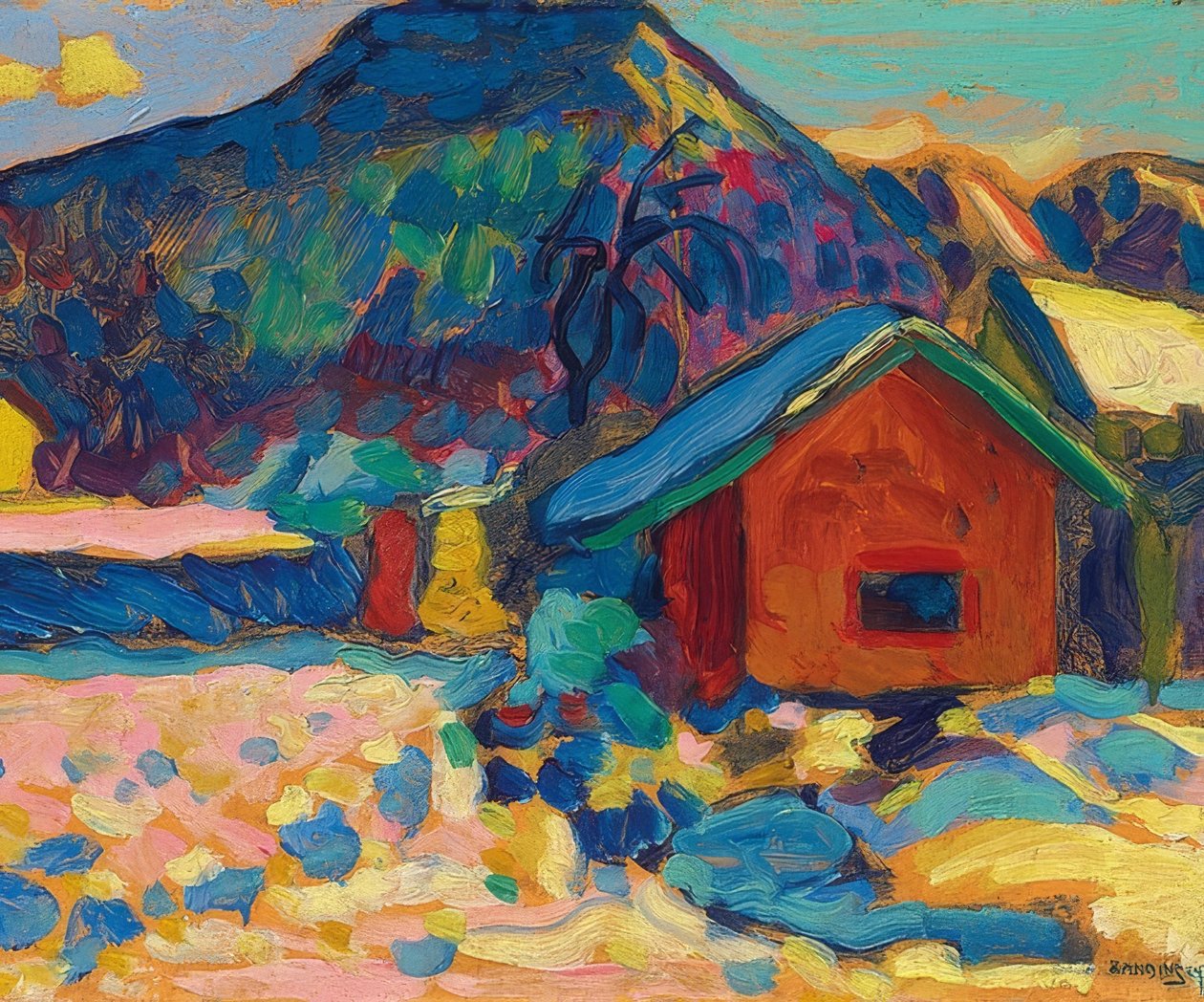 Winter Study with Mountain. 1908 by Wassily Kandinsky