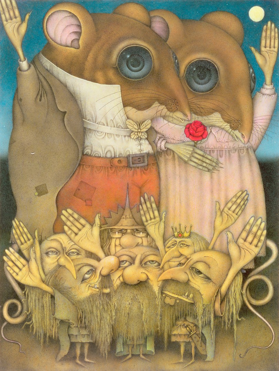 Mouse Couple and Dwarves Waving by Wayne Anderson
