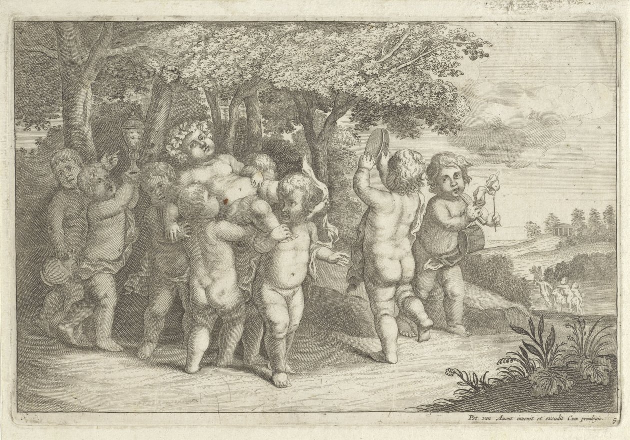 Boys Playing Music and Dancing Carrying a Bacchant by Wenceslaus Hollar (rejected attribution)
