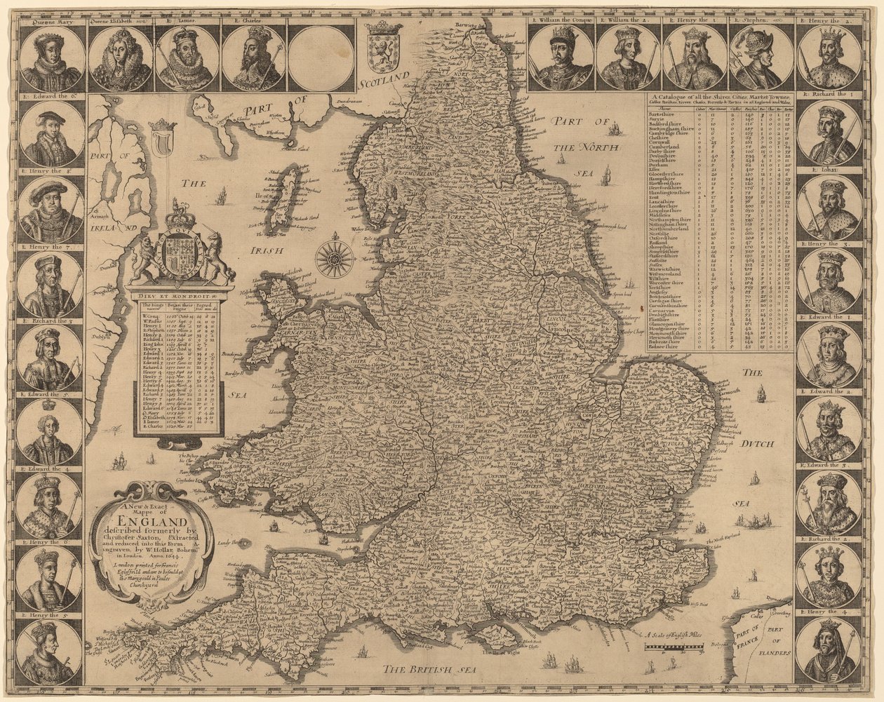 A New and Exact Map of England by Wenceslaus Hollar