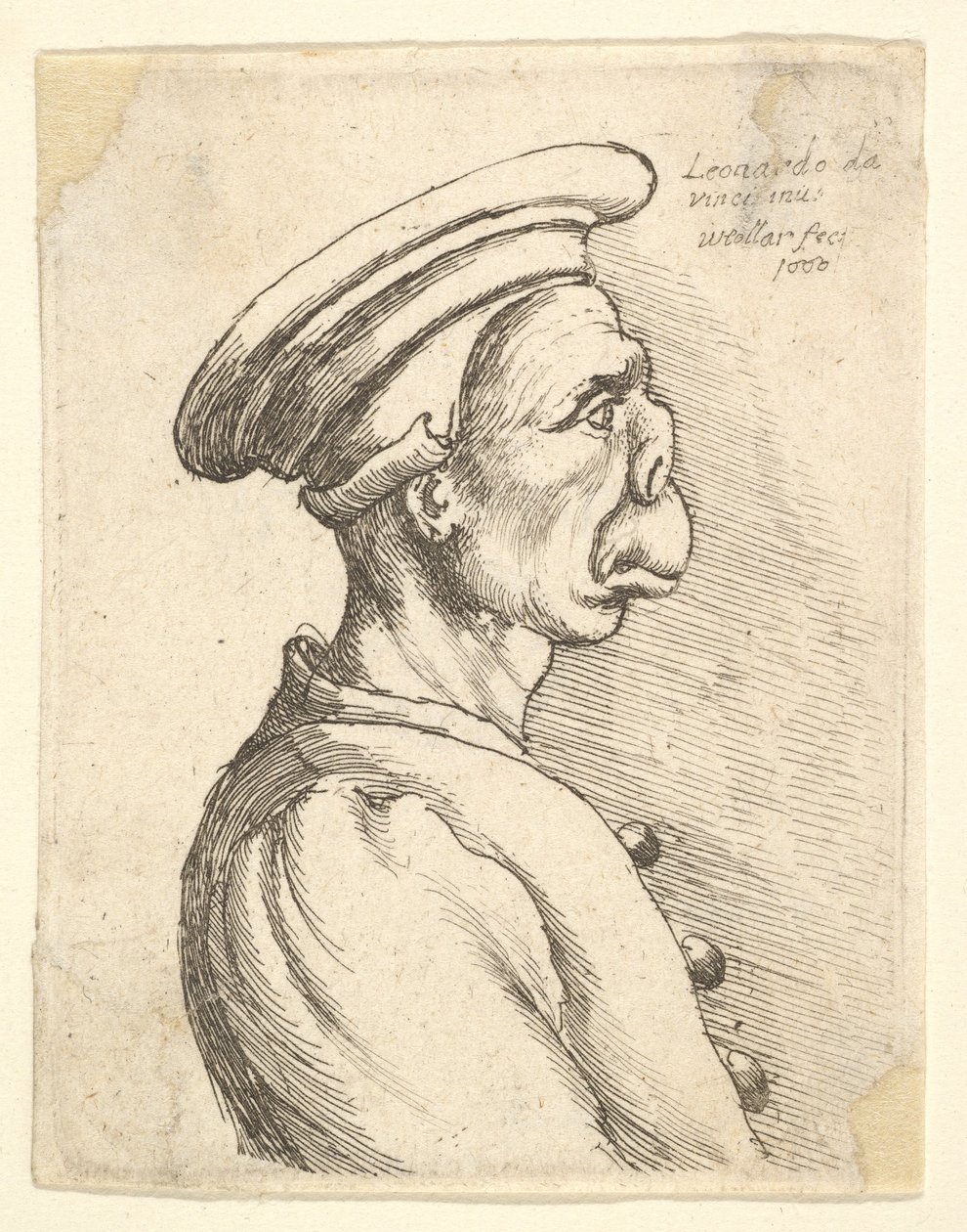 Bust of a Man with a Flat Nose and Protruding Mouth, Wearing Flat Cap and Buttoned Coat by Wenceslaus Hollar