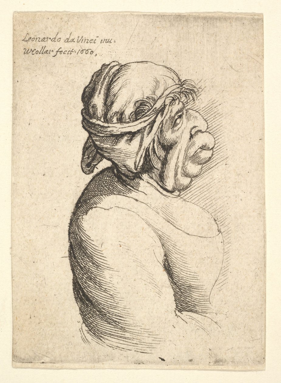 Bust of Woman with Protruding Mouth Wearing Low-Cut Dress and Cloth Bound Around Her Head by Wenceslaus Hollar