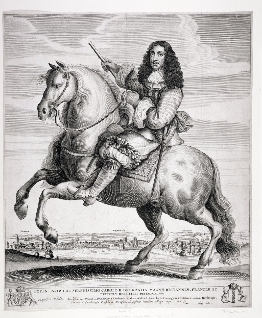 Equestrian Portrait of Charles II with a Landscape by Wenceslaus Hollar