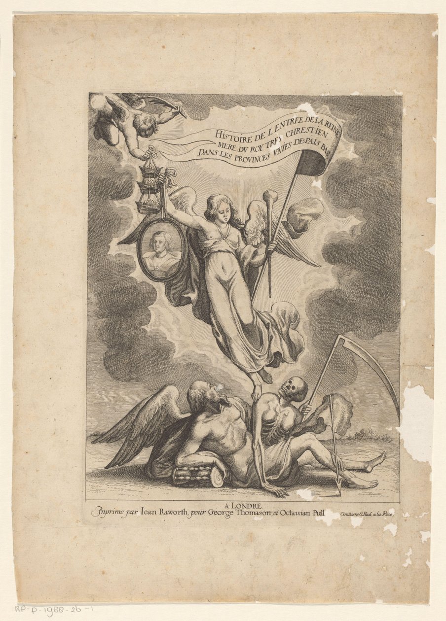 Fame Overcomes Time and Death (series title on object: History of the Entry of the Queen Mother of the Most Christian King into the United Provinces of the Netherlands) by Wenceslaus Hollar