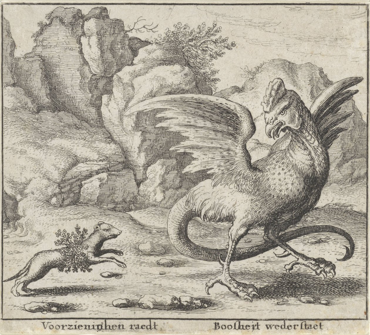 Fable of the Basilisk and the Weasel by Wenceslaus Hollar