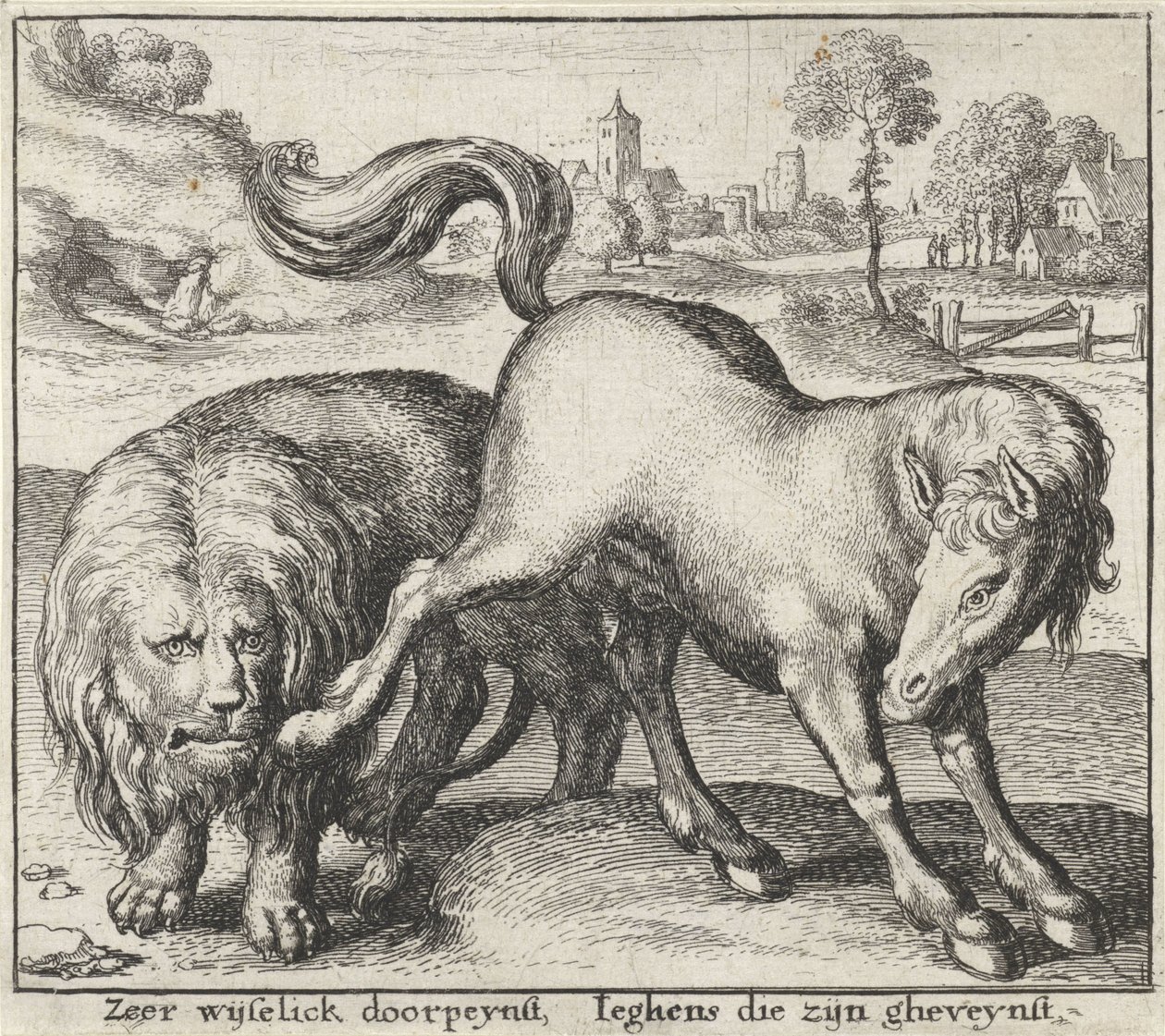 Fable of the Lion and the Stallion by Wenceslaus Hollar