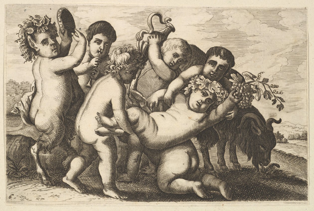 Five Boys, Two Satyrs, and a Goat Copy by Wenceslaus Hollar