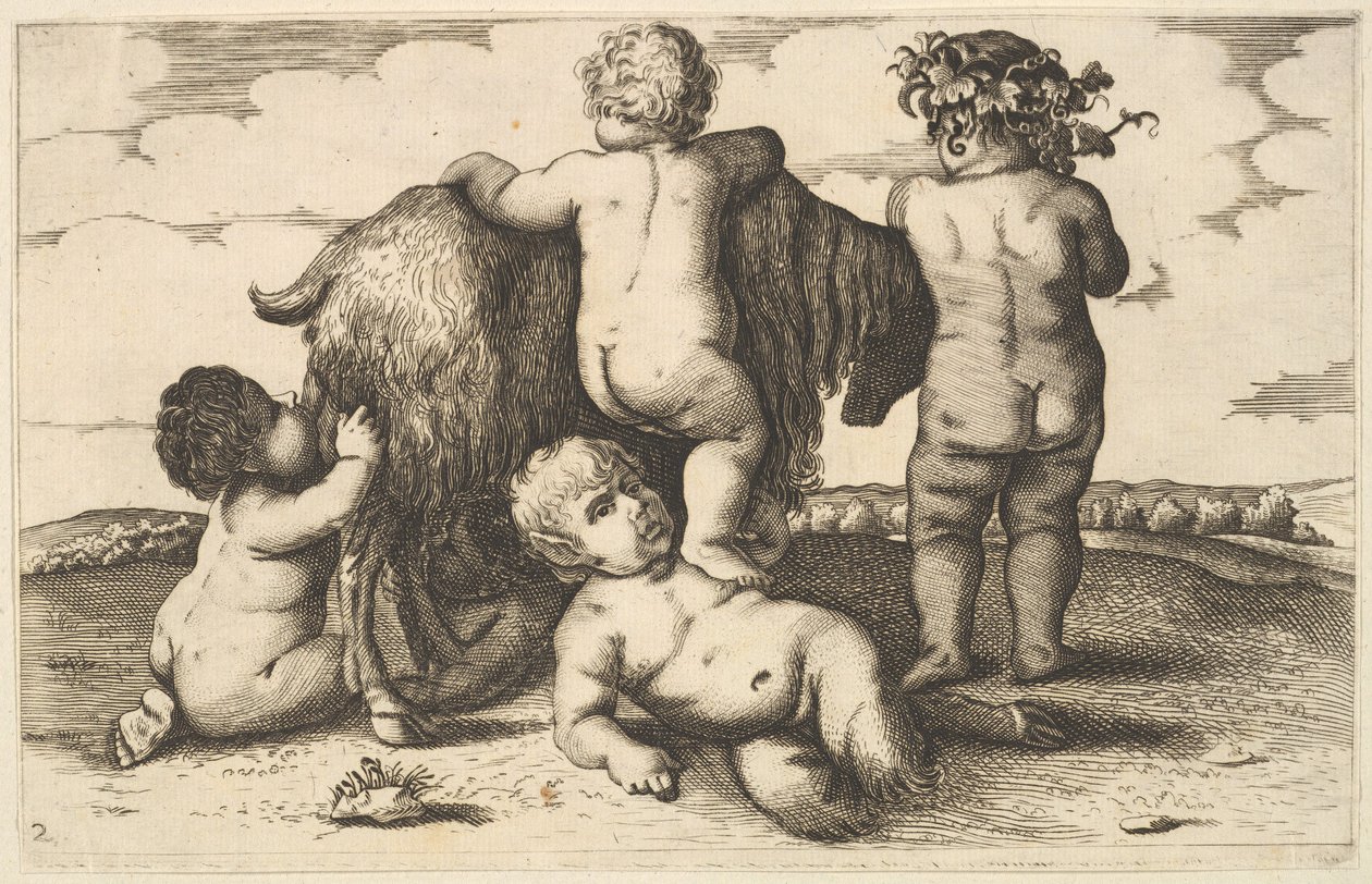 Four Boys, a Young Satyr and a Goat Copy by Wenceslaus Hollar