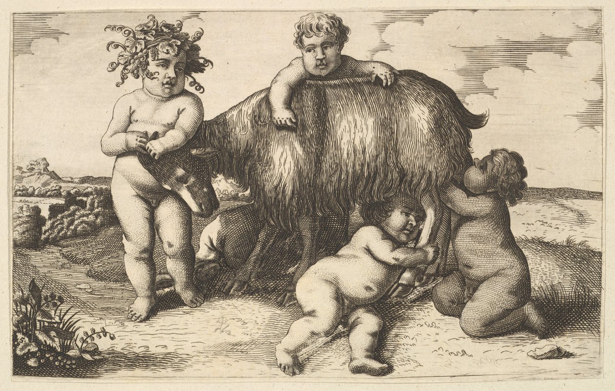 Four Boys, a Young Satyr, and a Goat (copy in reverse) by Wenceslaus Hollar