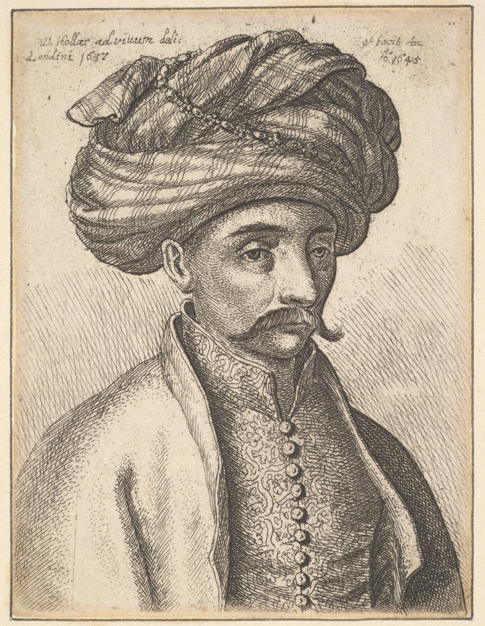 Head and Shoulders of a Turk, with a Moustache and a Large Turban by Wenceslaus Hollar
