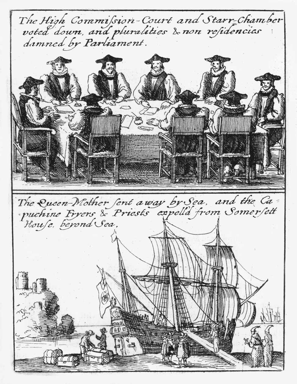 Members of the Star Chamber; Queen Henrietta Maria Sails from England by Wenceslaus Hollar