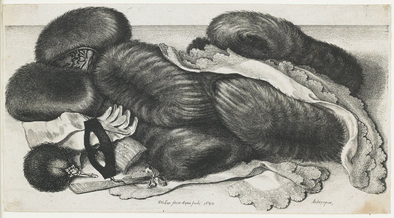 Muffs and Articles of Clothing on a Table by Wenceslaus Hollar