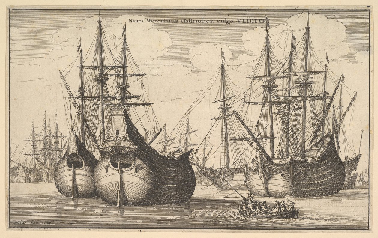 Dutch Freighters or Flutes by Wenceslaus Hollar
